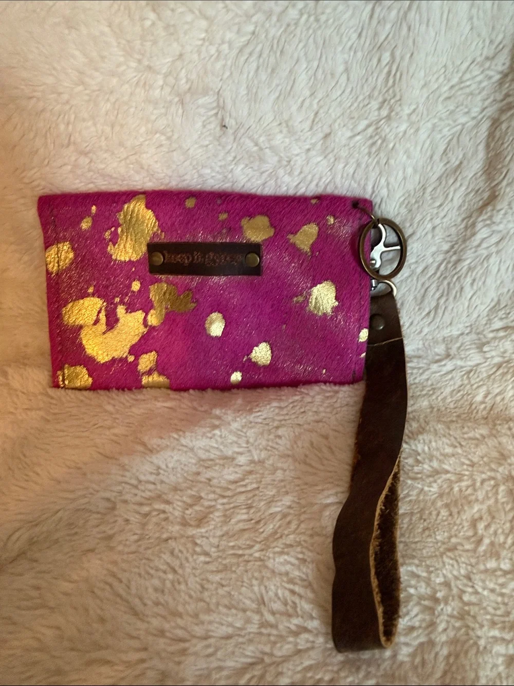 Keep It Gypsy Pink Gold Wash Cowhide Louis‎ Vuitton Medallion Wristlet Clutch